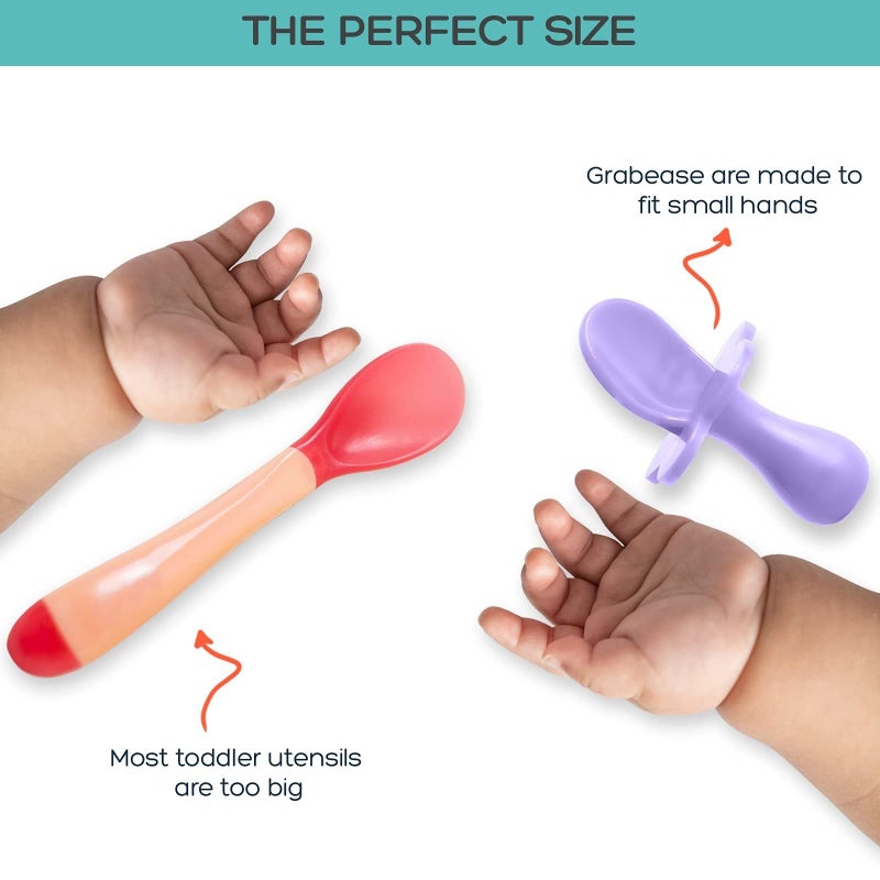 Grabease Baby Feeding Utensil Set - Ergonomic Self-Feeding & Toddler Spoon & Fork - Sturdy Plastic Training Silverware for Toddlers - Travel Pouch & Silverware for 1-Year-Olds - Lavender, Pack of 1 - Image 4